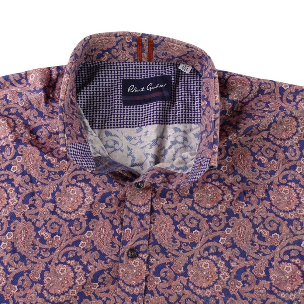 Robert Graham Button Down Men 2XL Purple Paisley Tailored Fit Cotton Stretch